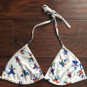 Tumbling clown triangle bathing suit top.